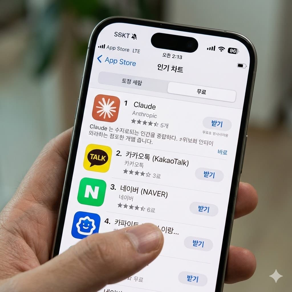 3월 22일 기준 애플 앱스토어 한국 iPhone 무료 앱 1위는 Claude일까?